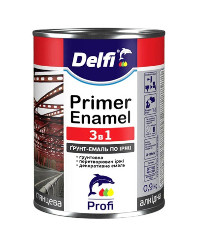 ГГрунт-емаль по іржі 3 в 1 Delfi, біла, 0,9 кг