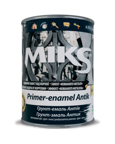 Грунт-емаль Miks color 3 в 1, антикорозійний, чорний, 0,75 л