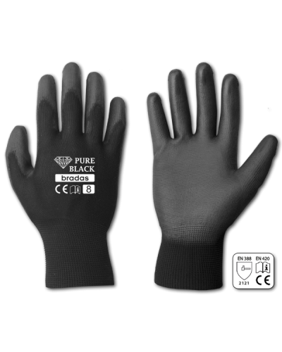 Перчатки защитные Bradas PURE BLACK, полиуретан, размер 10