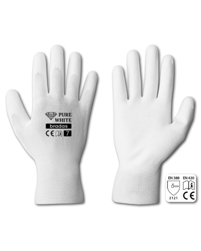 Перчатки защитные Bradas PURE WHITE, полиуретан, размер 10