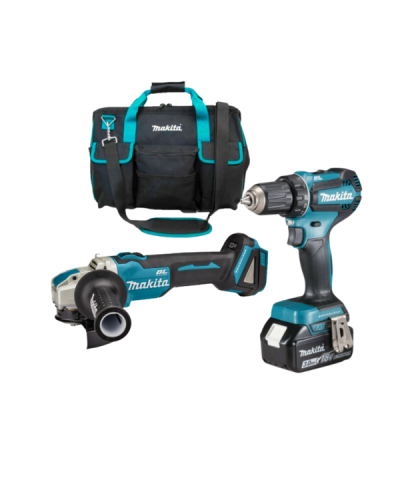 Набір Makita акумуляторний дриль-шурупокрут DDF485FYX3, акумуляторна кутова шліфмашина DGA521ZX1, сумка PGC-100510