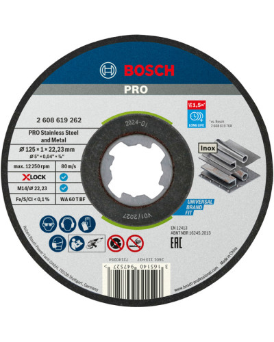Коло відрізне Bosch X-Lock PRO Stainless Steel and Metal 125×1×22.23 мм