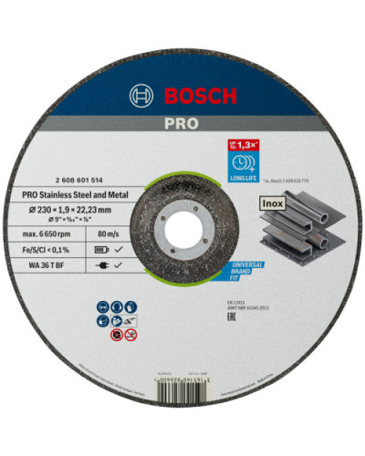 Коло відрізне Bosch PRO Stainless Steel and Metal 230×1.9×22.23 мм опуклий
