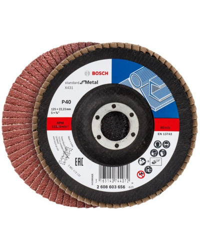 Пелюстковий шліфкруг Bosch X431 Standard for Metal, 125 мм, K40 кут.