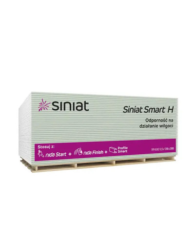 Гипсокартон влагостойкий SINIAT NIDA SMART Н 12,5х1200х2000