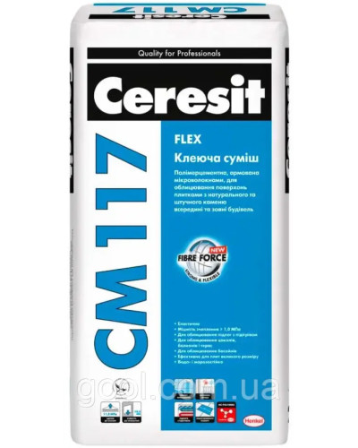 Клей для плитки CERESIT CM 117 White (мармуру та мозаїки ) 25кг