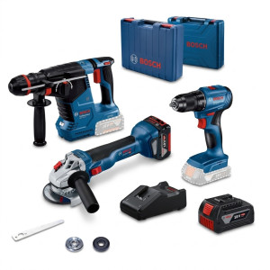 Набір Bosch Кутова шліфувальна машина GWS 18V-8 +Акумулятор GBA 18V 4.0Ah+Дриль-шуруповерт GSR 185-LI + Кейс+Перфоратор GBH 187-LI соло