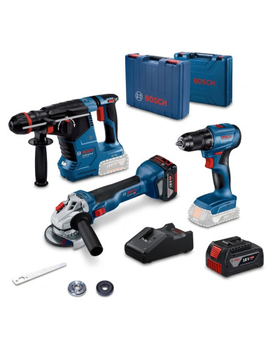 Набір Bosch Кутова шліфувальна машина GWS 18V-8 +Акумулятор GBA 18V 4.0Ah+Дриль-шуруповерт GSR 185-LI + Кейс+Перфоратор GBH 187-LI соло